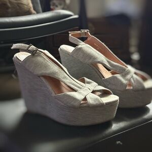Jeffrey Campbell Ibiza “Mariel” platform wedge sandals.